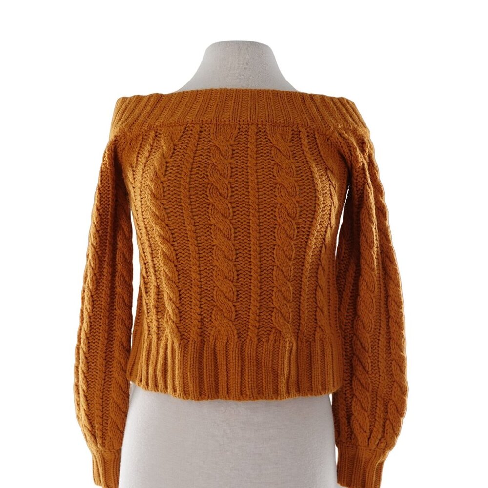 Off shoulder cropped cable knit pullover sweater Small